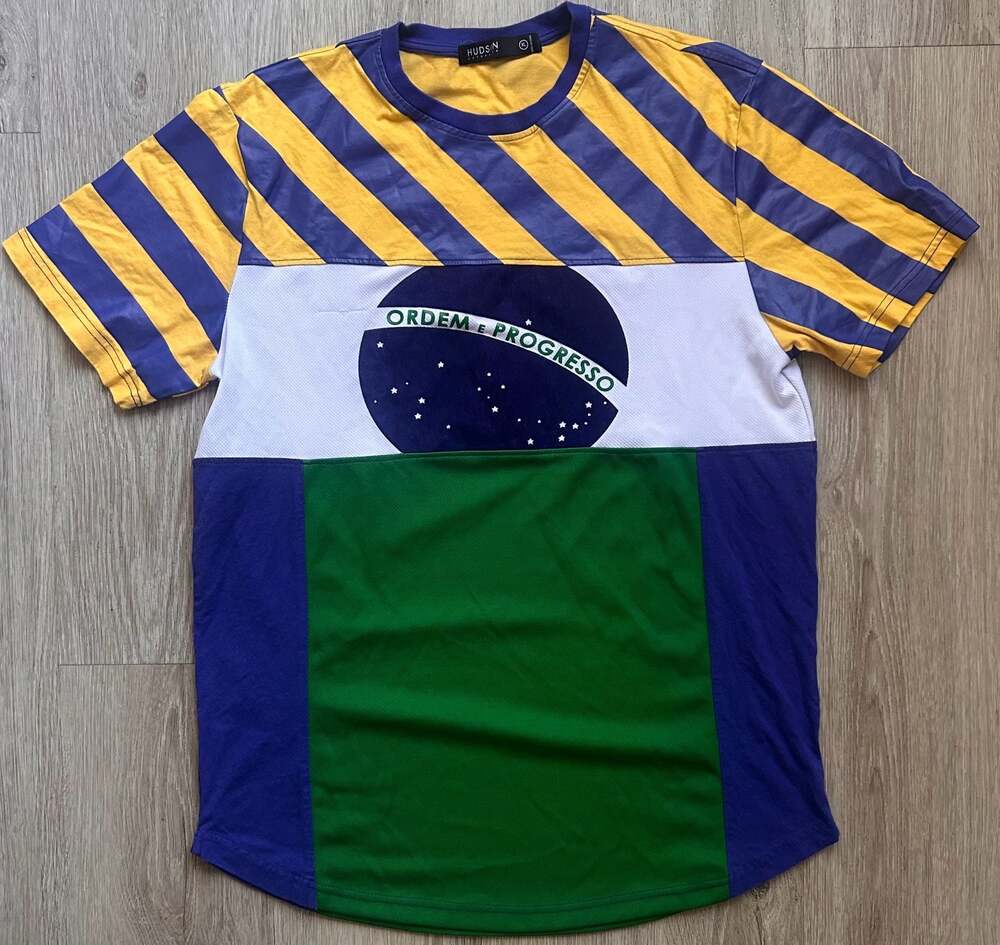 Hudson Outerwear Brazil Flag Ordem E Progresso Colorblock T-Shirt XL